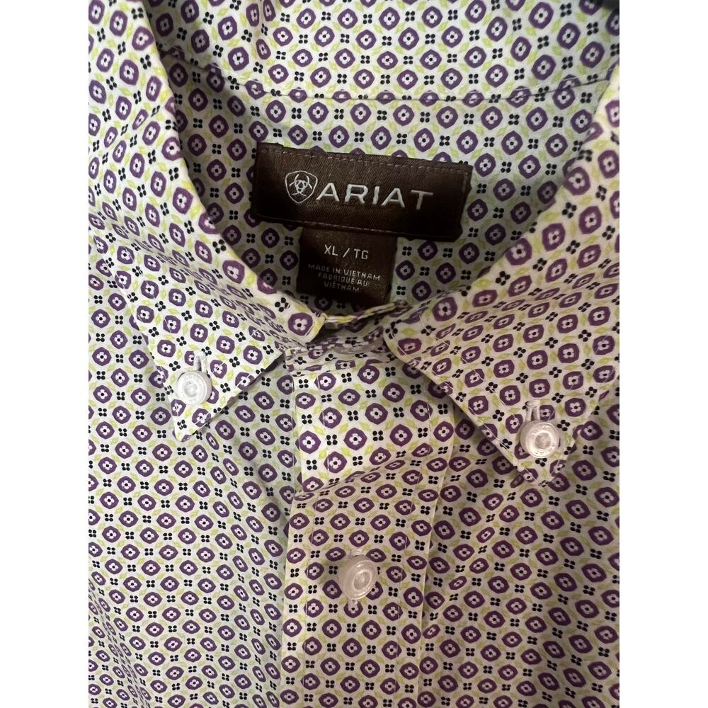 Ariat Men's Short Sleeve Blue White Print Button Up Shirt - Size XL